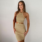 Halter Neck Knotted Sexy Women Dresses Hollow Sleeveless Solid Color