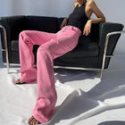Pink Ripped High Waist Straight Wide Leg Jeans Women