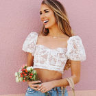 Square Neck Puff Sleeve Backless White Lace Crop Top Short Sleeve
