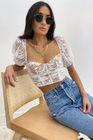 Square Neck Puff Sleeve Backless White Lace Crop Top Short Sleeve